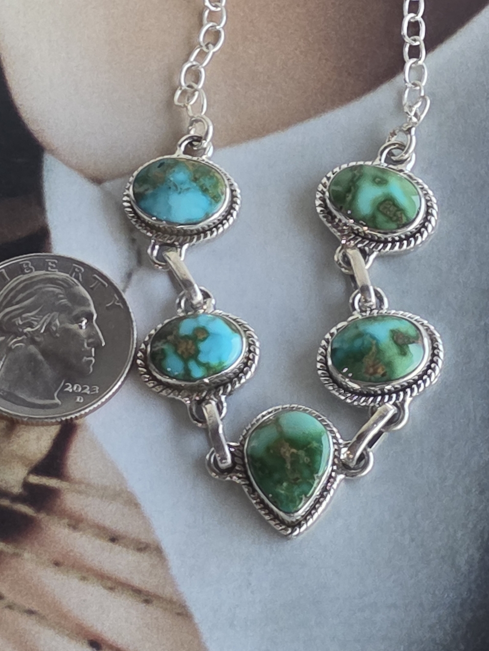 Turquoise Sonoran Mountain Stone Sterling Silver Chain - Picture 4 of 9